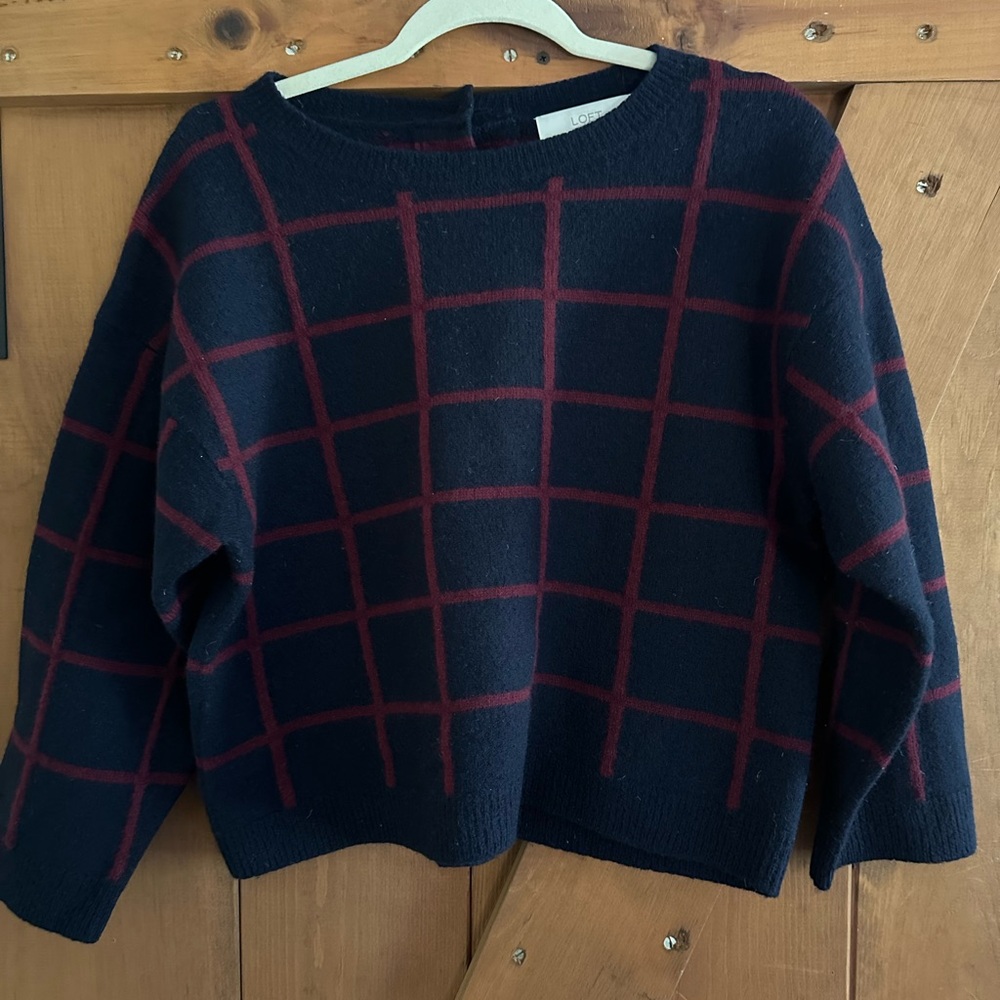 NWOT LOFT 3/4 Sleeve Boxy Cropped Geo Print Sweater Size S